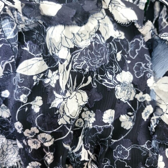 Marchesa Notte Floral-Print Tiered Midi Dress in Navy 14 - Picture 4 of 12